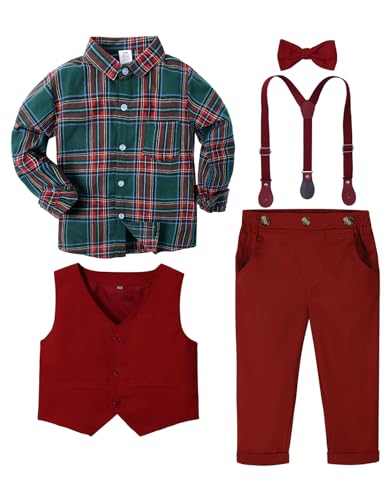 Image of A&J DESIGN Toddler Boys Formal Clothes Suspender Outfit Dress Suit 12M - 6Y