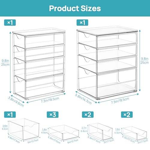Image of Vtopmart Acrylic Organizer with 8 Drawers, Desk Organizers and Accessories, Clear Makeup Organization, Dustproof Storage Drawers for Office Art Craft Supplies