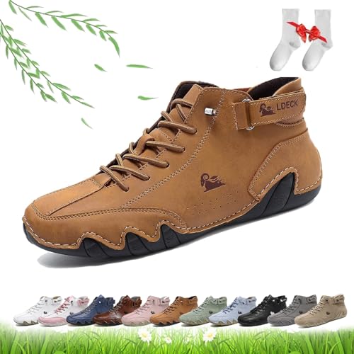 Botas Altas Hechas a Mano de Moda for Mujer, Zapatos for Caminar Descalzos, Botas Chukka Antideslizantes, Ligeras y Transpirables, Mocasines Planos for Senderismo y Caminar (Color : marrón, Size : 4