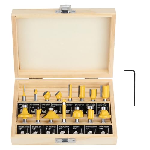 Yueqing Zhongji Router Bits 1/4 Inch Shank 15 Pieces Router Bit Set