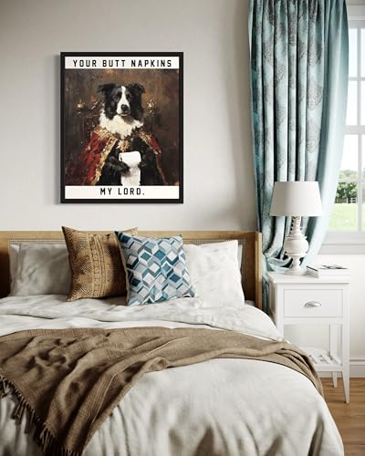 Image of Border Collie Gothic Bathroom Black Framed Wall Art Print Poster, Dog Pet Lover Picture Painting Artwork Bedroom Living Room Office Dining Room 150D (Border Collie Gothic Bathroom, 10 inchL x 8 inchW, Black Frame)