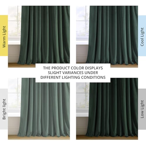 HPD Half Price Drapes Signature Velvet Thermal Blackout Curtains for Living Room 96 Inch Long (1 Panel) Rod Pocket Insulated Blackout Curtains for Bedroom Window Curtains, 50W x 96L, Blackforest Green