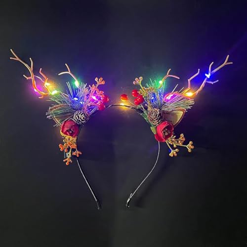 Clataly LED Light up Headband Glowing Reindeer Antlers Hair Accessories Luminous Tiara Christmas Party Hair Hoop Feather Headwear for Women (Color light A) - Image 2