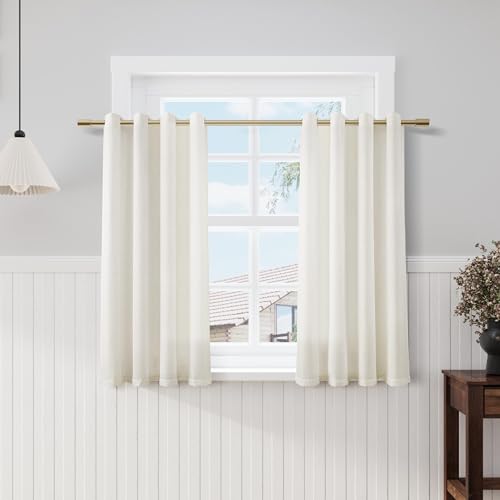 Image of Nanspring Natural Cream Linen Curtains 54 Inch Length for Small Window 2 Panels Set Grommet Neutral Flax Linen Sheer Drapes Semi Privacy Boho Farmhouse Short Curtain for Kitchen Cafe Home Decor 52X54