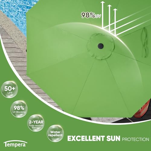 Image of Tempera Patio Market Outdoor Table Umbrella with Auto Tilt and Crank, Large Sun Umbrella with Sturdy Pole & Fade Resistant Canopy, Easy to Set