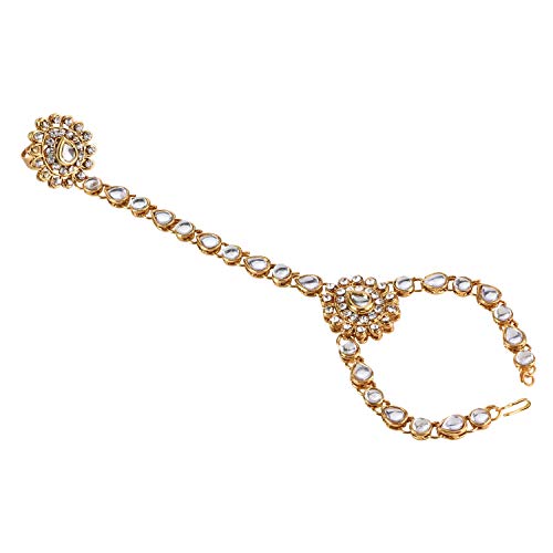 Efulgenz Indian Ring Bracelet Haathphool Indian Hand Chain Finger Ring Link Chain Bracelet Hand Jewelry Crystal Kundan Wedding Bridal Bracelet Hand Harness Slave Bracelet Bollywood Jewelry for Women