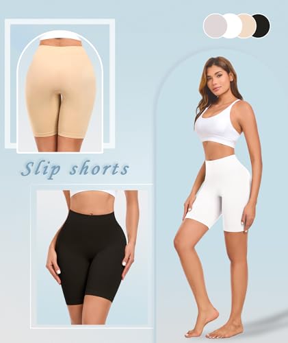 Image of 4 Pack Slip Shorts for Under Dress Women Seamless Boyshorts Panties Anti Chafing Shorts