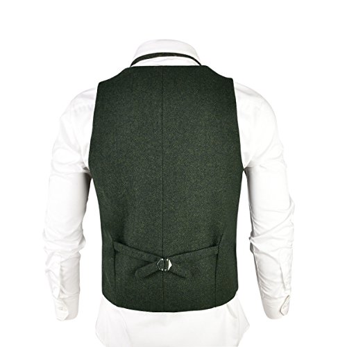 Voboom Mens Herringbone Tailored Collar Waistcoat Fullback Wool Tweed Suit Vest thumb #3