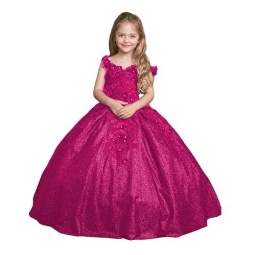 Mauuwy Shiny Flower Girl's Dress for Wedding Beaded Pageant Dresses for Kids 3D Floral First Communion Gowns for Children