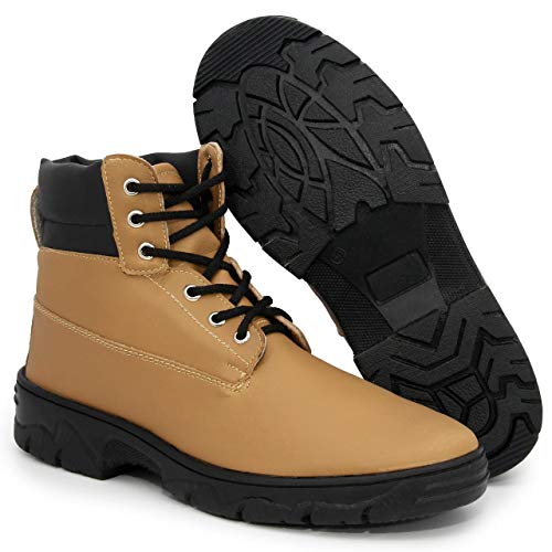 Coturno Masculino Militar Couro Eco Bota Inverno Cano Médio Cor:Bege;Tamanho:43