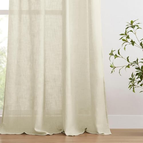 Image of Joydeco Linen Curtains for Living Room,Semi Sheer Curtains 72 inches Long,Light Filtering Curtains Privacy Assured Curtains & Drapes (W52 x L72 Inch, Natural)