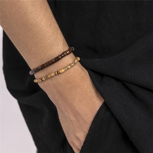 Pulsera de conchas Puka para hombre madera y turquesa miniatura 2