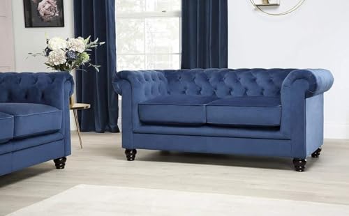 Image of A to Z Furniture Classic 3+2=5 Seater Luxury Chesterfield Sofa in Velvet for Home Living Room & Office (Blue, 5- to 6-Person Sofa)