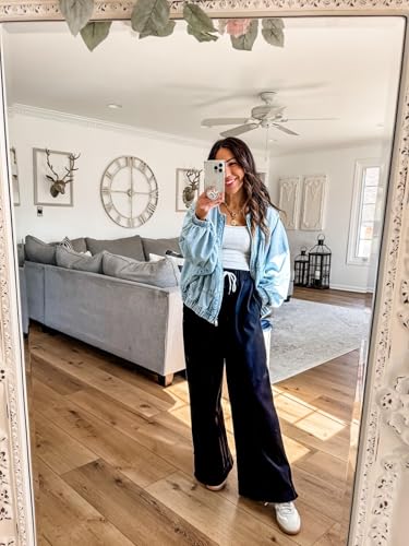 Image of Athlisan Womens Baggy Wide Leg Palazzo Pants Casual Loose Drawstring Elastic Waisted Lounge Trousers with Pockets