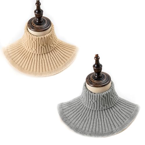 2pcs Knitted False Collar Turtleneck Dickey Collar Scarves for Women (Khaki+Grey)