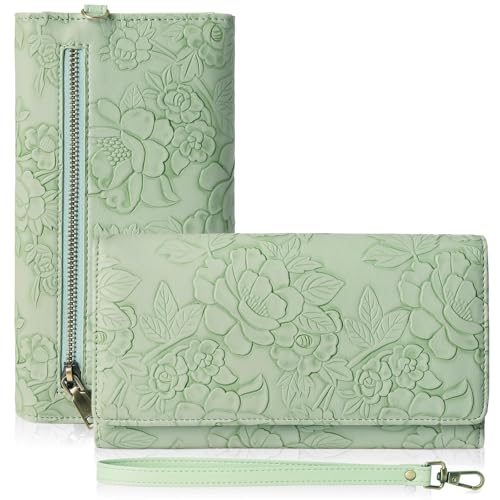 GAEKEAO Wallets for Women Vegan Leather RFID Blocking Card Holder Trifold Ladies Long Purse Wristlet Clutch with 3 ID Windows