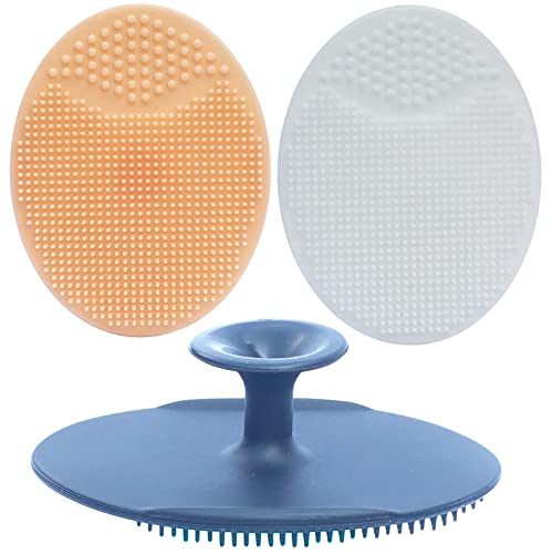 Brosse visage manuelle silicone et Brosse exfoliante pour adultes,Brosse de bain cuir chevelu bebe,Brosse de massage bebe,Brosse à bébé pour Cradle Cap,Brosse en silicone souple (Noir+Blanc+Jaune) Cover