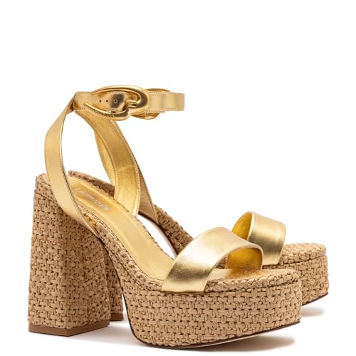 Dolly Verona Sandal In Gold Metallic Leather And Natural Raffia2