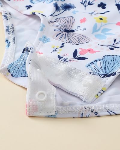 Image of Toddler Girl Swimsuit Baby Girl Bathing Suit Long Sleeve Floral Zipper One-Piece Rash Guard Swimsuit with Hat