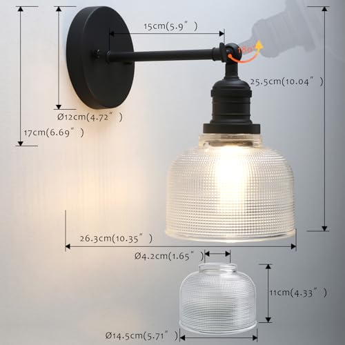 Image of Pathson Vintage Wall Sconce Lamp with Clear Glass, Adjustable Hardwired Wall Vanity Light for Bathroom Living Room Farmhouse Bedside Lighting