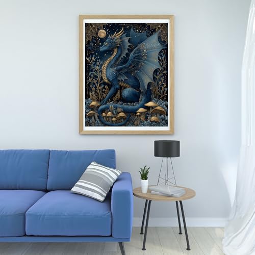 Image of Moohue DIY Counted Stamped Cross Stitch Kits for Adults Mushroom Blue Dragons Animal 14 Count Cross Stitch Patterns Printed (Animal Dragon)