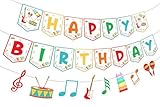Cheereveal Music Happy Birthday Banner & Garland Set - Paper Rectangular Music Theme Decorations in Red, Blue, Green, Yellow