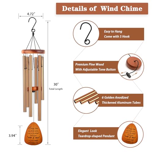 Image of Soopau Memorial Gifts, Sympathy Wind Chimes Memorial Wind Chimes for Loss of Loved One Prime, Sympathy Gift, Bereavement /Remembrance Gifts in Memory of Loved One Mother Father, 30 inch Wooden