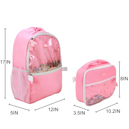 Packed Party Silver & Black Confetti Pink 17" Backpack With Lunchbox2