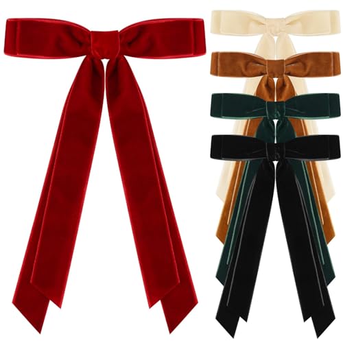 5 Pcs Velvet Bows Hair Clips Long Hair Ribbons Velvet Hair Bows for Women Girls Teens Kids Christmas Hair Accessories