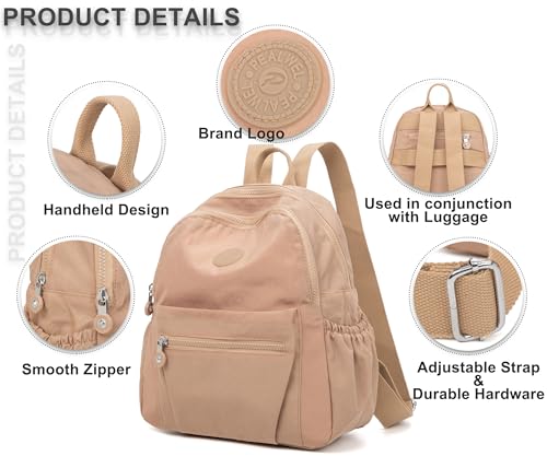 Image of Pealwel Mini Backpack Purse for Women,Small Nylon backpacks for Ladies Backpacks Women Anti Theft Travel Bag (Khaki)