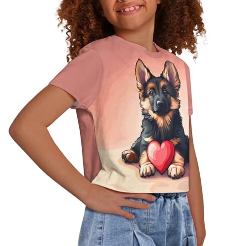 Image of Girls Summer Crop Top Outfits Short Sleeve T Shirts Kids Cute Clothes Tees Blouse
