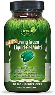 Irwin Naturals Men's Living Green Liquid-Gel Multi - 70 Essential Nutrients, Full-Spectrum Vitamins, Wholefood Blend - Targeted Adrenal & Brain Support - 90 Liquid Softgels