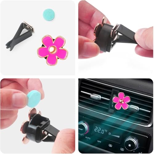 Image of Cute Pink Air Fresheners Car Accessories for Women Teens Girls Mom Gifts | 6pcs Boho Flowers Cars Air Fresheners Vent Clips Girly Automotive Truck Smell Freshener Gadgets Diffuser Aesthetic Decor