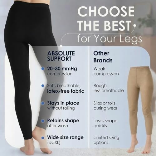 Image of ABSOLUTE SUPPORT Women Compression Leggings 20-30mmHg, Black, 3X-Large