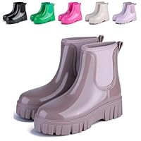 Womens Rain Boots Ankle Waterproof Garden Shoes Fashion Wellington Rubber Rainboots Slip-Resistant Work Shoes for Outdoor Work Apricot US 6 Women EU 36