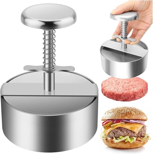 Burgerpresse, Edelstahl, Hamburger-Patty-Maker, mit Federknopf, Burger für Rinder-Patties, Sushi-Kartoffeln, Patties, Party, Grau, 14 x 14 cm Burgerpresse, Edelstahl, Hamburger-Patty-Maker, mit Federknopf, Burger für Rinder-Patties, Sushi-Kartoffeln, Patties, Party, Grau, 14 x 14 cm