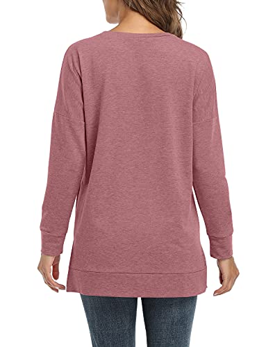 BETTE BOUTIK Women's Drop Long Sleeve Sweatshirts Casual Crewneck Tunic Tops Sweartshirts With Side Slits S-3XL