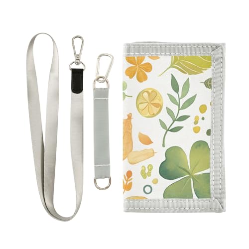 Clover and Leaves Durable Nylon Fabric Wallet for Boys and Girls - Multi-Functional with 2 Clear Pockets, Zipper Coin Compartment, 3 Card Slots & Keyring