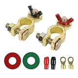 Hbxdeco 1 Pair Car Battery Terminal Connector, Brass Positive and Negative Cable End Top Post Clamps, Vehicle Battery Terminal Clamp Set for Cars Trucks RVs Boats, Car Accessories
