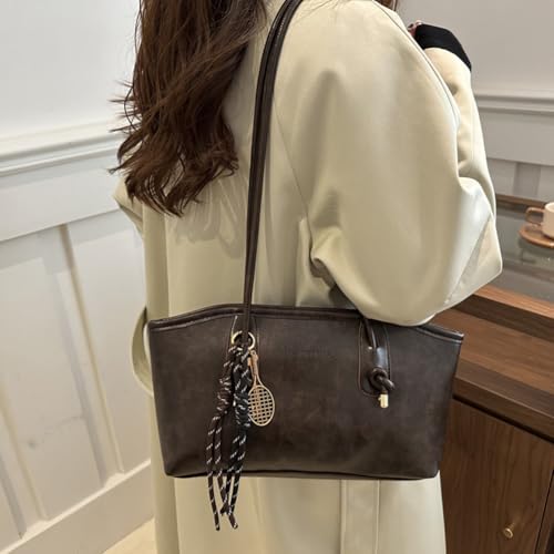 PU Leather Shoulder Bag Retro Crossbody Bag with Pendant Large Purse for Women Party Travel2