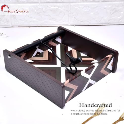 Image of Home Sparkle Napkin Storage - 1 Pack Table Napkin Holder Tray for Indoor & Outdoor Use | Kitchen, Dining, Restaurant & Home Decor (Brown-C6V22)