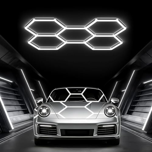 hexágonos lampara led,luz nido de abeja led para techo,Luces de garaje hexagonales,De 1 a 8 orificios son opcionales, adecuados para garajes, iluminación de lavado de autos y centros comerciales