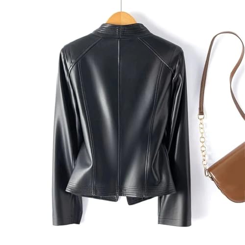 Women Genuine Leather Sheepskin Short Slim Zipper Suit Collar Leather Jacket Office Lady Style V Neck Long Sleeve Jacket 5