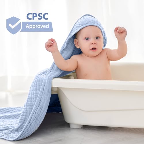 Image of Unnivoll Hooded Baby Towels for Newborn - 2 Pack, 100% Muslin Cotton, Baby Bath Towels with Hood, Soft and Absorbent for Boys, Girls Infant, Toddler and Kids, Large 32x32 Inches, Newborn Essential