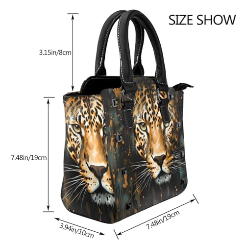 Leather Shoulder Bag for Women, Leopard Animal Studded Purse Wildlife Cheetah Crossbody Handbags Punk Hobo Bag with Adjustable Strap3