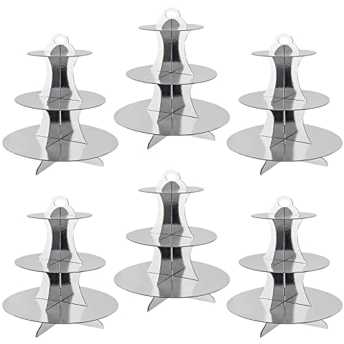 ZEONHEI Lot de 6 présentoirs à gâteaux ronds en carton à 3 étages pour fête d'anniversaire, fête de Noël, mariage