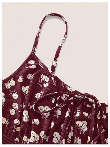 Image of Floerns Women's Plus Size Boho Floral Milkmaid Bow Tie Ruched Cami Summer Holiday Flowy Mini Dress