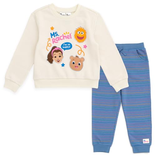 Ms. Rachel Animals Fleece Crossover Sweatshirt and Jogger Pants Outfit Set Infant to Toddler Sizes (12 Months - 5T)