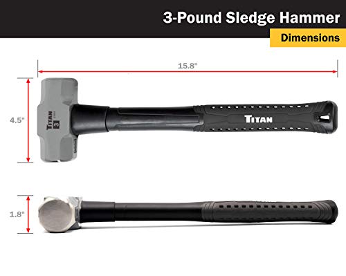 Titan 63000 3lb Sledge Hammer, Forged Steel Head, Overstrike Protection, Sledgehammer with 16" Shock Absorbing Fiberglass Handle with Textured Grip by Titan - Image 3