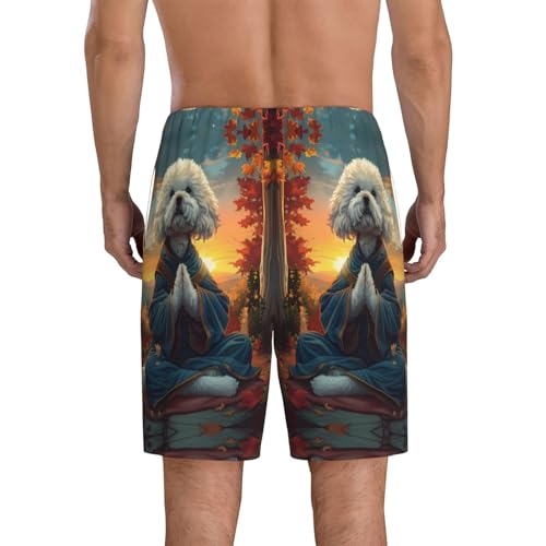 mens pajama pants - Sunset Meditating Bichon Frise Comfy Sleep Shorts Mens Pajama shorts, mens lounge shorts pj pants 6
